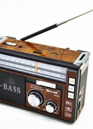 Радиоприёмник многофункциональный портативный c фонариком led usb aux golon rx-381 радио fm/am/sw коричневый