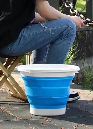 Складане відро силіконове 10 літрів ukc silicon bucket блакитне