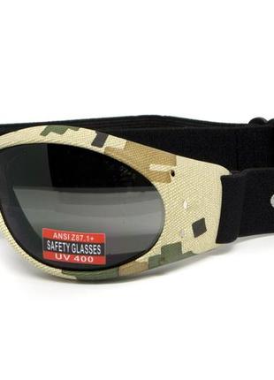 Очки защитные с уплотнителем global vision eliminator camo pixel (gray), серые в камуфлированной оправе