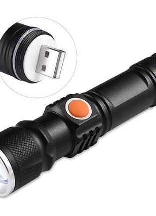 Аккумуляторный ручной фонарь 3 режима zoom светодиод t6 x-balog bl - 616 pro черный