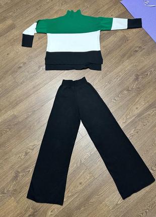 Sale☺️ костюм трикотажний теплий зі штанами палаццо зимовий шерстяний вʼязаний костюм