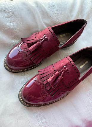 Бордовые лоферы туфли лаковые мокасины балетки лаковые лоферы оксфорды броги2 фото