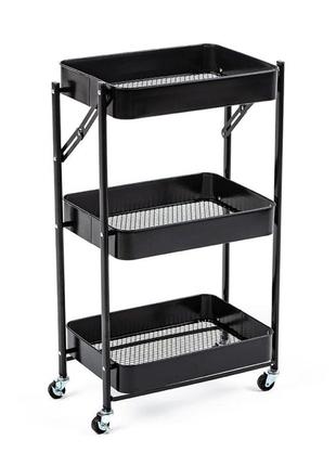 Етажерка мобільна триярусна універсальна з металу чорна 46,5*29*77,5см sw-00002099