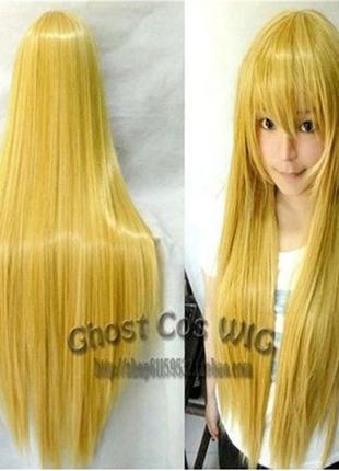 Шикарный парик 80см длинные прямые густые волосы аниме блонд желтый