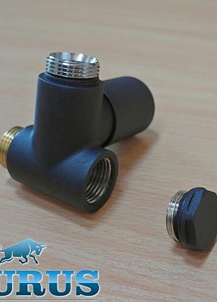 Чёрный проходной угловой кран под тэн varioterm integra black польша для гибридных полотенцесушителей 1/2"