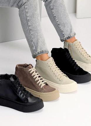 Деми ботинки хайтопы на флисе, натур кожа и замша. ботинки хайтопы кроссовки кожу замш
