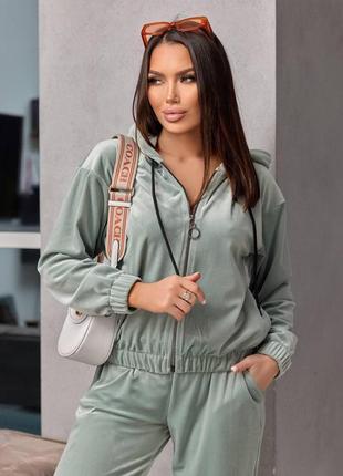 Костюм женский спортивный двойка ( кофта и брюки ) велюр рубчик бе-13687 фото