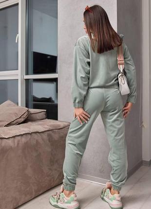 Костюм женский спортивный двойка ( кофта и брюки ) велюр рубчик бе-13684 фото