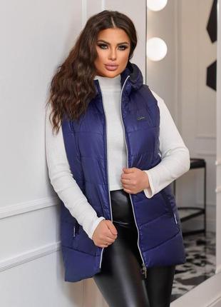 Жилетка женская с капюшоном на змейке плащевка на синтепоне 150 на подкладке большой...