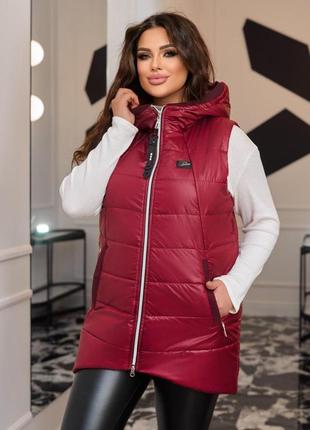 Жилетка женская с капюшоном на змейке плащевка на синтепоне 150 на подкладке большой...