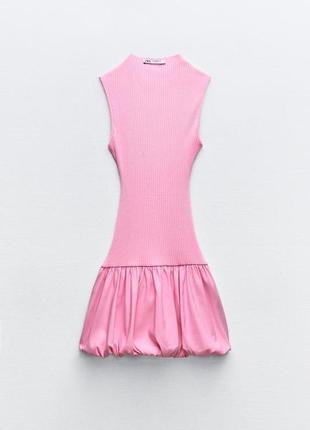 Розовое платье в рубчик платья с юбкой баллон трендовое платье zara разово платье баллон платья мины