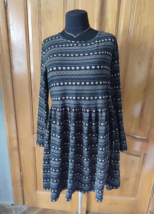 Платье отрезная талия принт сердечка батал