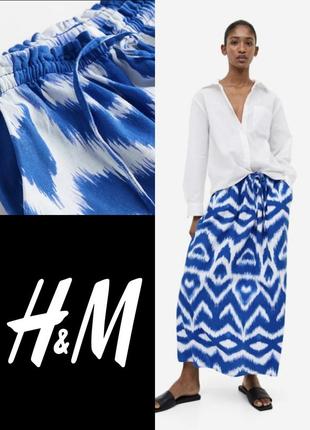 Шикарная качественная льняная юбка с карманами h&m linen blend этикетка