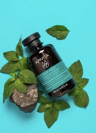 Apivita oil balance shampoo oily hair глибоко очищуючий шампунь для жирної шкіри голови для зміцнення та блиску волосся