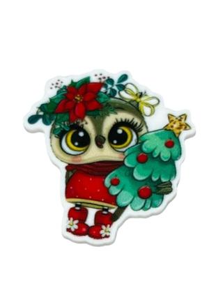 Середина для бантиков (пластиковый декор), сова с елкой, пластик, арт (08159), 4 см, шт, ассорти