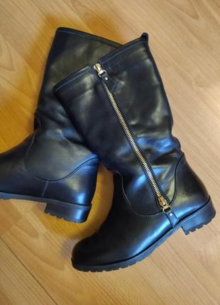 Утеплені, шкіряні чоботи труби, шкіряні труби,низький підбор,брендові чобітки