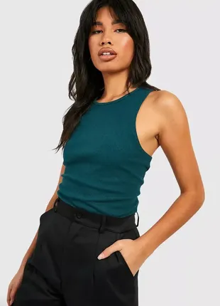 Длинная майка темно зеленого цвета boohoo