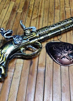 Набір пірата дитячий 2 предмети: пістоль «голова дракона» + пов'язка на око (бронза-імітація, пластик)