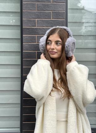 Теплі хутряні навушники зимові сірі