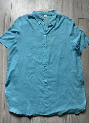 Рубашка рубашка полупрозрачная удлиненная голубая