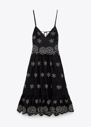 Платье миди с контрастной прорезной вышивкой белым по черному от zara, размер s*9 фото