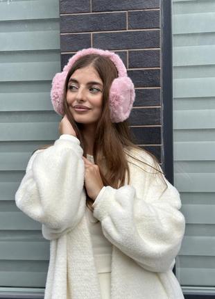 Теплі хутряні навушники зимові рожеві