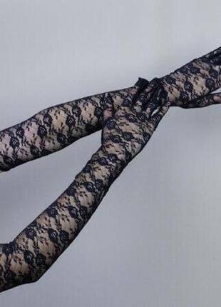 Рукавички чорні мереживні 55см