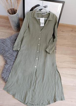 Лляна сукня-сорочка від zara, розмір xs, s, m*7 фото