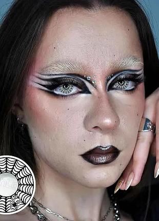 Линзы белые с черной паутинкой / косплей линзы паутина /  линзы крейзи на хеллоуин