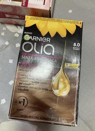 Стойкая краска для волос garnier olia без аммиака 8.0 блонд италия
