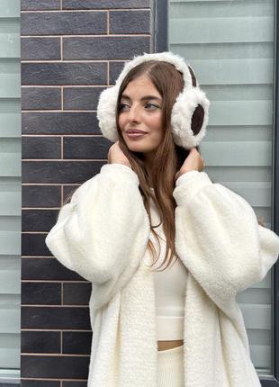 Теплі хутряні навушники зимові молочно-коричневі