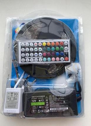 Світлодіодна led-стрічка smd 5050 rgb комплект із великим пультом на 44 кнопки (5 м; 12v 3a)