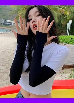 Митенки тонкие рукава без пальцев защитные рукава из нейлона, цвет черный без надписей