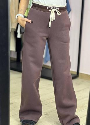 Штаны спортивные женские теплые на флисе на высокой посадке качественные стильные...