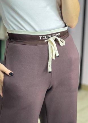 Штаны спортивные женские теплые на флисе на высокой посадке качественные стильные...