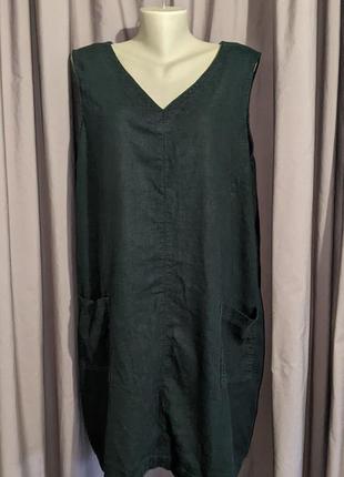 Лляне плаття-сарафан із кишенями