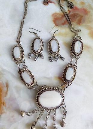 Набор серьги колье перламутр ожерелье женское