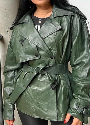 Куртка кожаная /prada / укороченный кожаный тренч / кожаный плащ/ новый/ l-xl _ 48-50/ топ 24/25