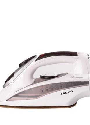 Мощный утюг sokany aj-2052 с керамической подошвой и системой самоочистки, белый,высочайший уровень ухода