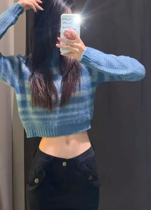 Zara короткий светр кроп топ оригінал у смужку светрик альпака