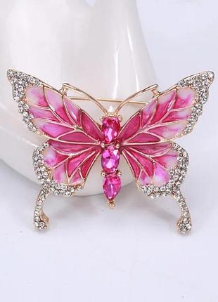Брошка метелик рожевого кольору перегородчата емаль ( брошь бабочка розового цвета )