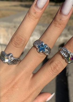 Серебряная кольца со звездой цветная кольца3 фото