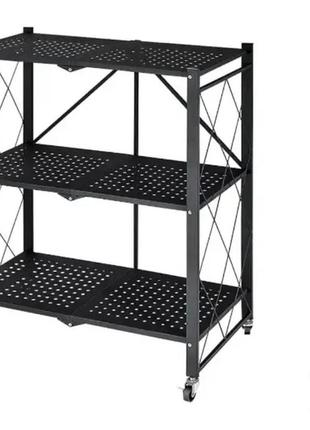Этажерка складная трехуровневая с колесами 3f, напольный органайзер для хранения вещей, универсальный стеллаж,