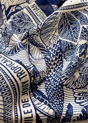 Платок платок в стиле dior сатиновый синий 70×70