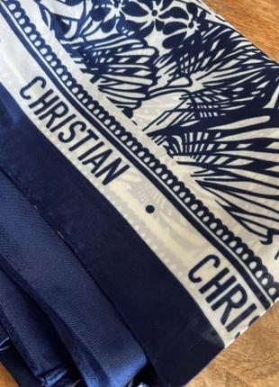 Платок платок в стиле dior сатиновый синий 70×70