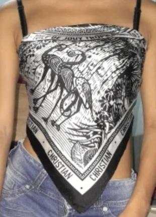 Платок платок в стиле dior сатиновый синий 70×70