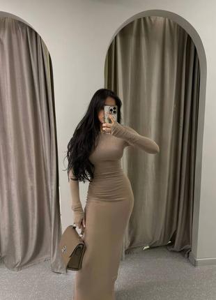 Трендова довга сукня по фігурі з довгим рукавом під скімс skims