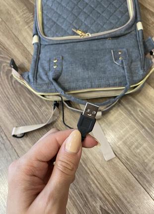 Сумка рюкзак для мам для мами і дитини нова сіра з юсб usb4 фото