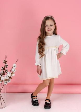 Платье летнее весеннее молочное белое розовое праздничное с кружевом муслиновое для девочки платье платье с оборками нарядное нарядное2 фото