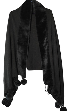 Богатая, шикарная накидка, шаль, шарф, палантин с мехом и меховыми помпонами